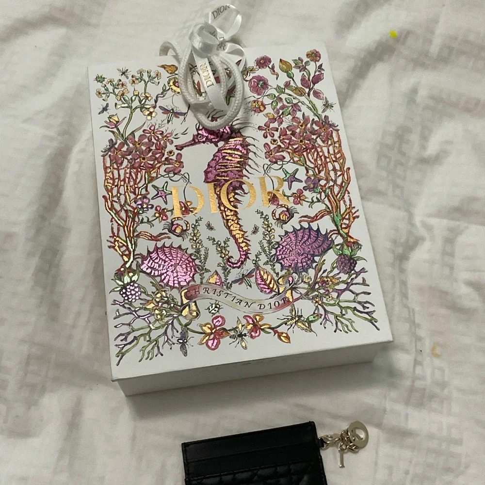 Lady Dior Black Leather freesia card holder